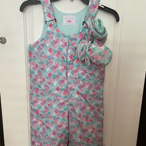 Girls Snow Bibs with matching gloves